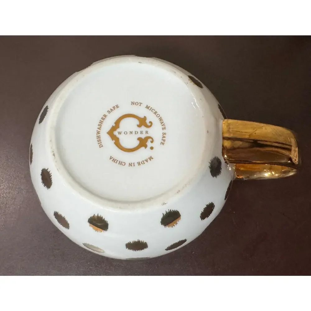 Wonder White With Gold Polka Dot Tea for One Teapot Cup Set Dishwasher Safe